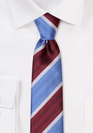 Slim Cut Striped Tie in Violet, Burgundy, and Gray
