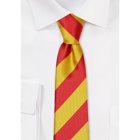 Repp Stripe Skinny Tie in Gold and Cherry Red