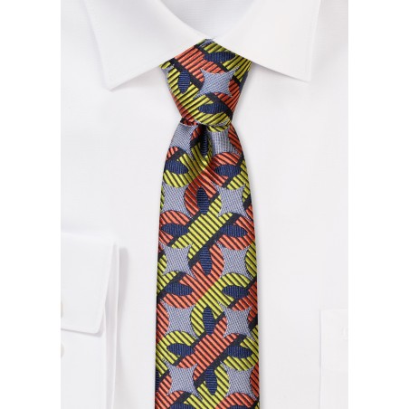 Retro Designer Skinny Tie in Gold, Orange, and Gray
