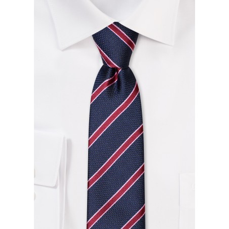 Navy and Wine Striped Skinny Tie