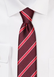 Dark Red Striped Skinny Tie
