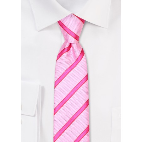 Striped Skinny Tie in Bubblegum Pink