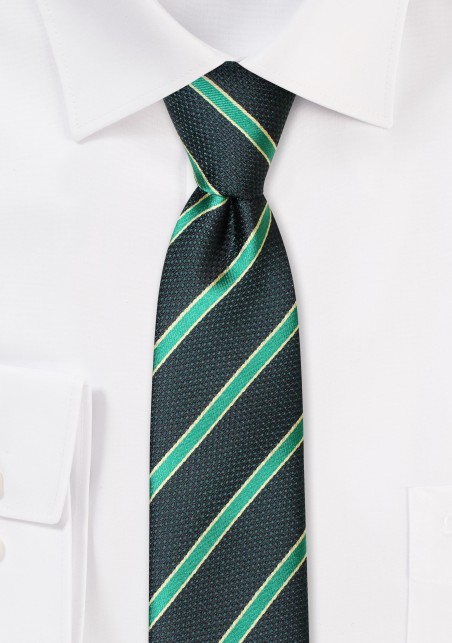 Striped Skinny Tie in Dark Green