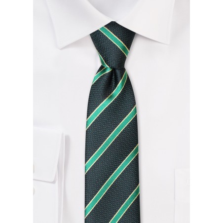 Striped Skinny Tie in Dark Green