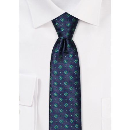 Blue and Green Skinny Floral Tie