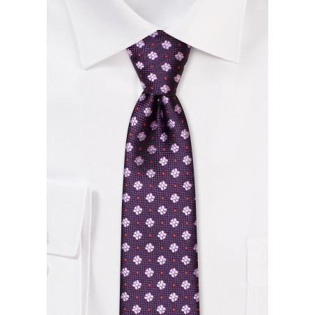 Purple Floral Skinny Tie