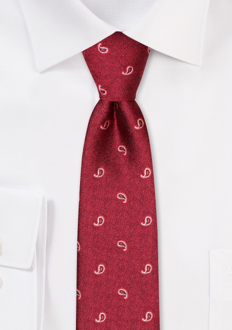 Red and White Skinny Paisley Tie