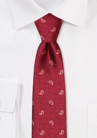 Red and White Skinny Paisley Tie