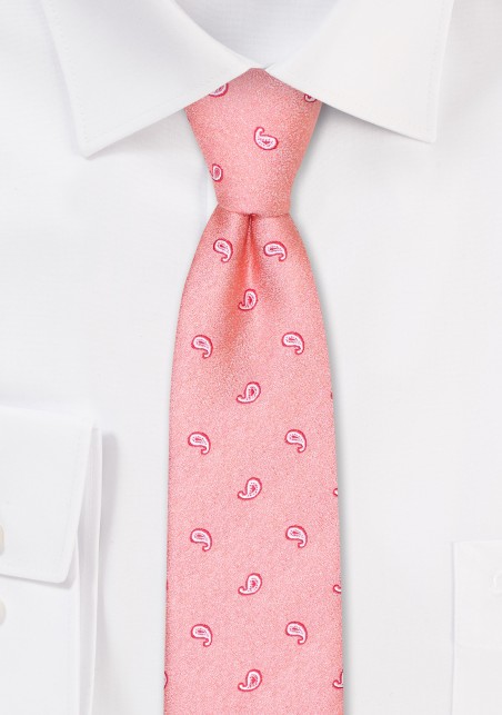 Peach Paisley Skinny Tie