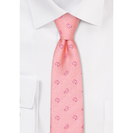 Peach Paisley Skinny Tie