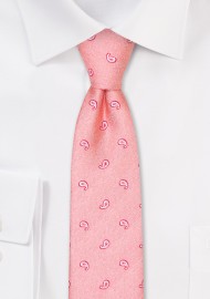 Peach Paisley Skinny Tie