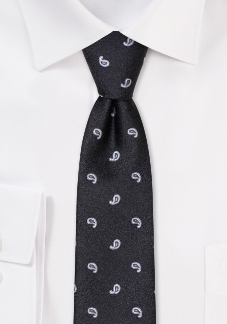 Black Skinny Paisley Tie