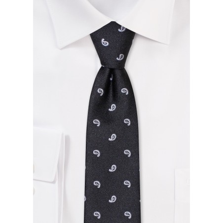 Black Skinny Paisley Tie