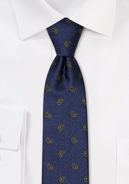 Navy and Moss Skinny Paisley Tie