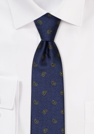 Navy and Moss Skinny Paisley Tie