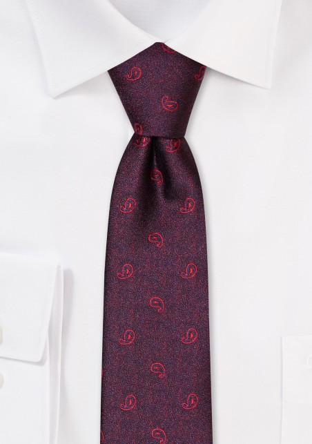 Crimson Red Skinny Paisley Tie