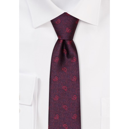 Crimson Red Skinny Paisley Tie