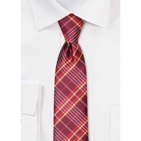 Skinny Tartan Tie in Reds and Yellow