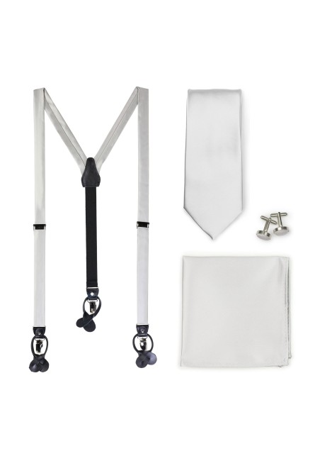 Formal Light Silver Suspender and Necktie Set