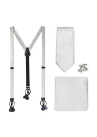 Formal Light Silver Suspender and Necktie Set