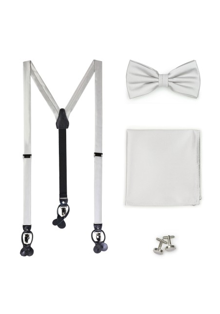 Light Silver Suspender and Bow Tie Accessory Set