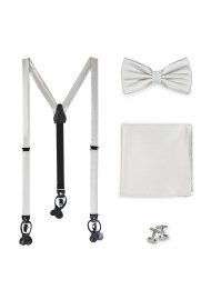 Light Silver Suspender and Bow Tie Accessory Set