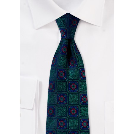 Medallion Weave Designer Tie Green and Blue