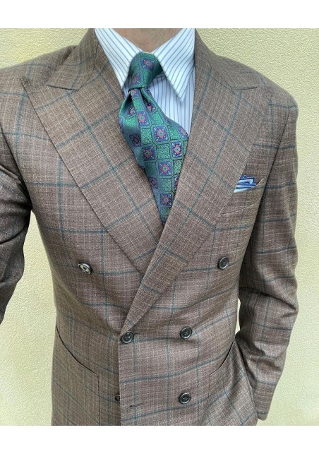 Medallion Weave Designer Tie Green and Blue