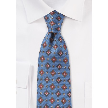 Vintage Medallion Print Tie in French Blue