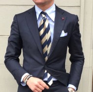 Gold Blue Silk Ties - Striped Necktie in Gold & Blue