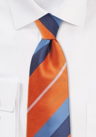 Orange and Blue Necktie with Trendy Stripes