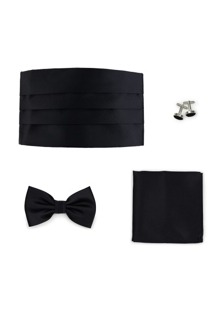 Formal 4 Piece Cummerbund Set in Black Satin
