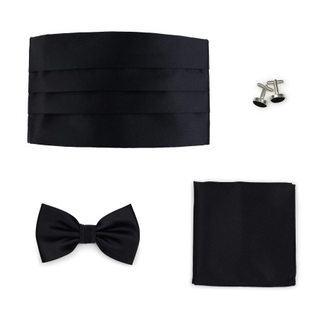 Formal 4 Piece Cummerbund Set in Black Satin