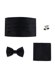 Formal 4 Piece Cummerbund Set in Black Satin