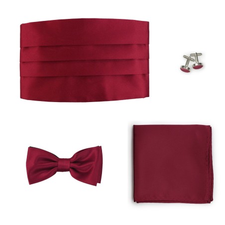 Formal 4 Piece Cummerbund Set in Burgundy Satin