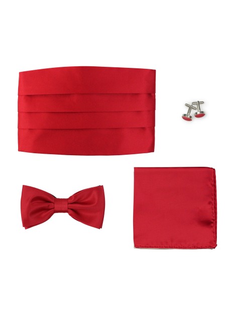 Formal 4 Piece Cummerbund Set in Cherry Red Satin