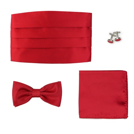 Formal 4 Piece Cummerbund Set in Cherry Red Satin
