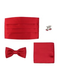 Formal 4 Piece Cummerbund Set in Cherry Red Satin