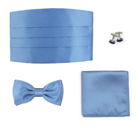 Formal 4 Piece Cummerbund Set in Steel Blue Satin