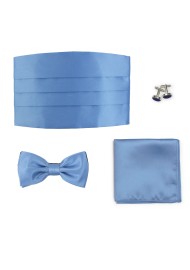 Formal 4 Piece Cummerbund Set in Steel Blue Satin
