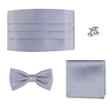 Formal 4 Piece Cummerbund Set in Silver Satin