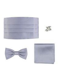 Formal 4 Piece Cummerbund Set in Silver Satin