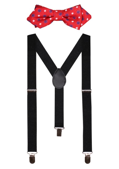 Kids Suspender Bowtie Set in Cherry and Navy