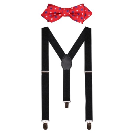 Kids Suspender Bowtie Set in Cherry and Navy