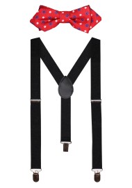 Kids Suspender Bowtie Set in Cherry and Navy