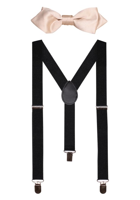 Kids Suspender Bowtie Set in Champagne and Black