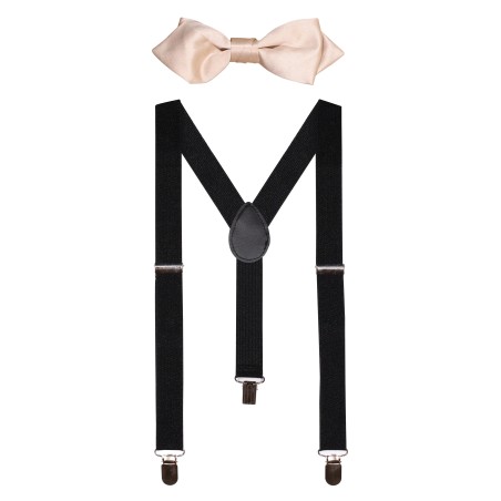 Kids Suspender Bowtie Set in Champagne and Black