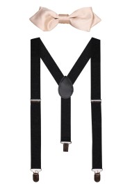 Kids Suspender Bowtie Set in Champagne and Black