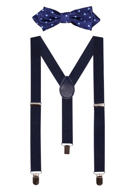 Diamond Tip Kids Bowtie Set in Blue Polka Dot