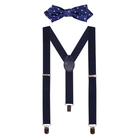 Diamond Tip Kids Bowtie Set in Blue Polka Dot